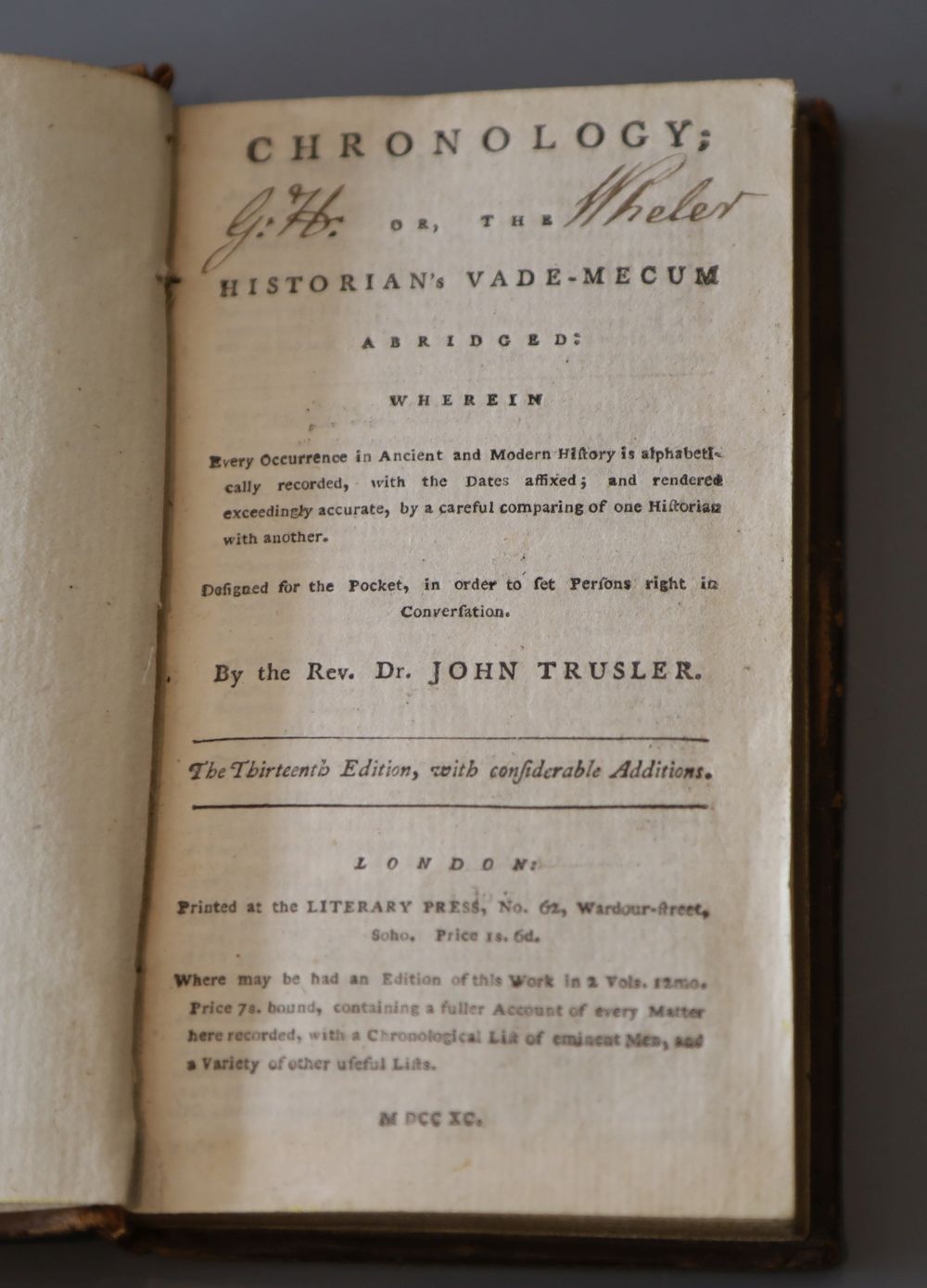 Trusler, John - Chronology; or, The Historians Vade - Mecum Abridged, 32mo, burr calf, Literary Press, London, 1790